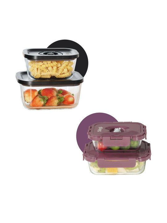 4 Pc Glass Food Storage Container Gift Set with Vacuum Pumps & Insulated Lunch Bag