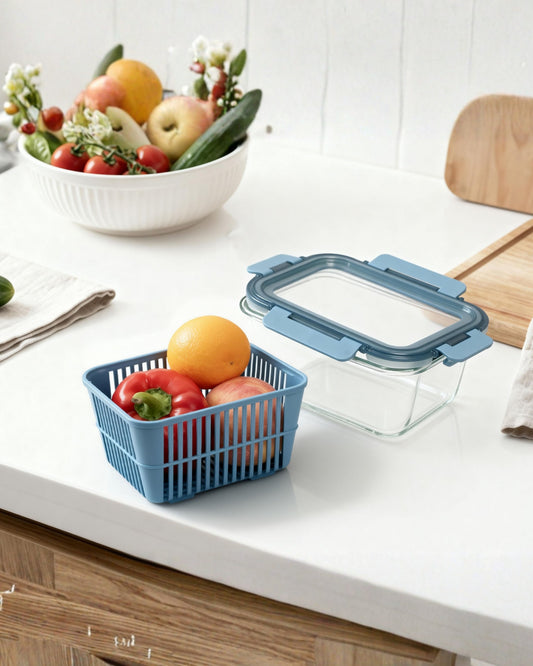 Glass Container With Drain Basket