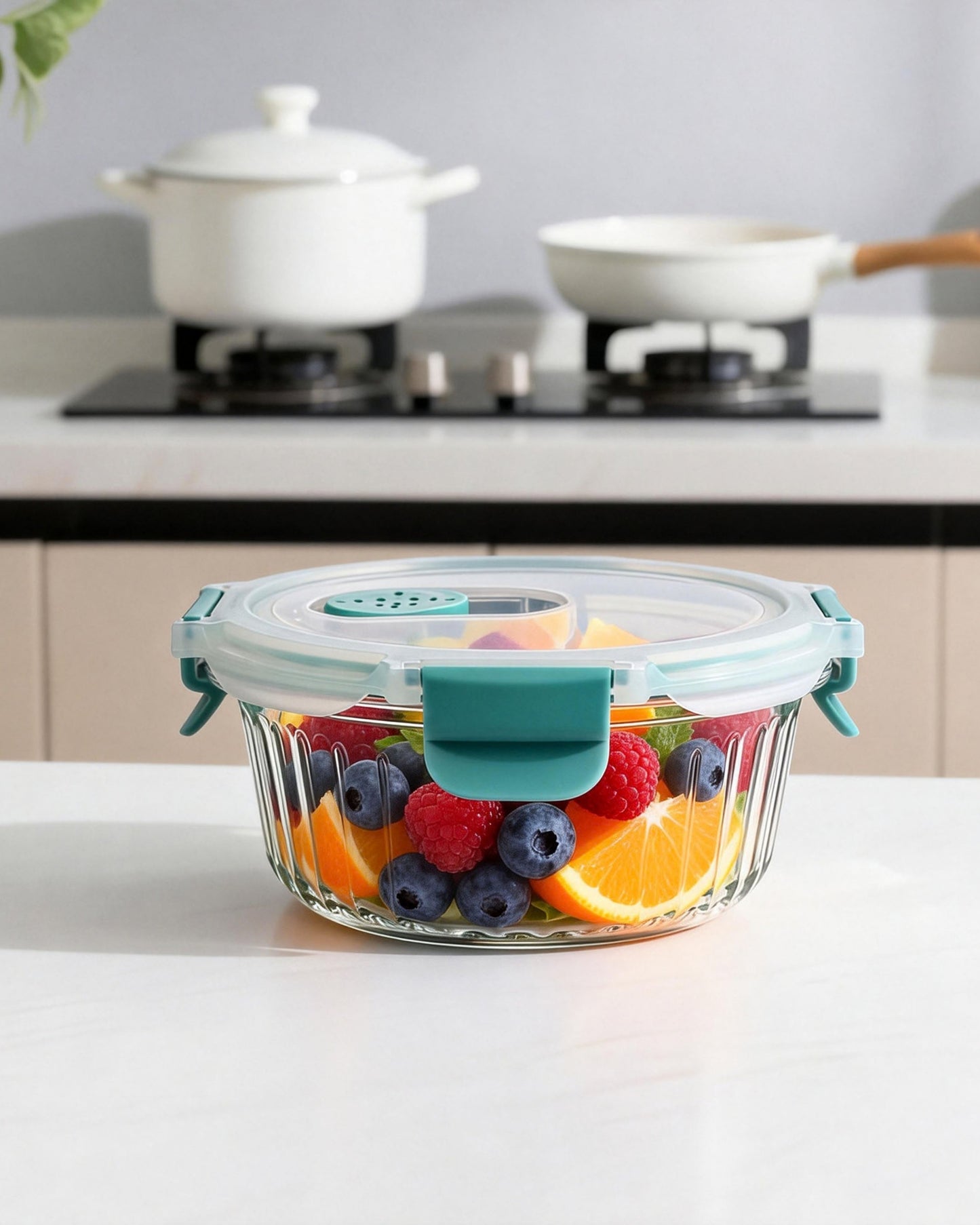 Round Striped Glass Container