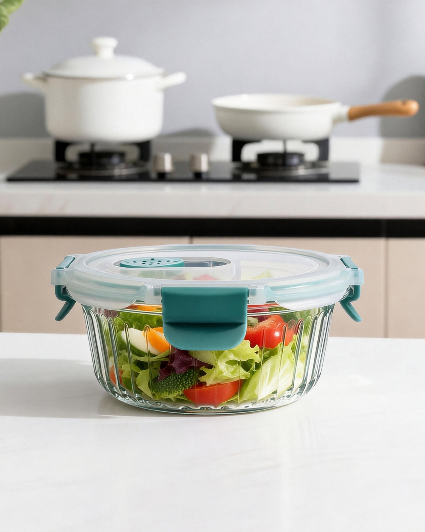 Round Striped Glass Container