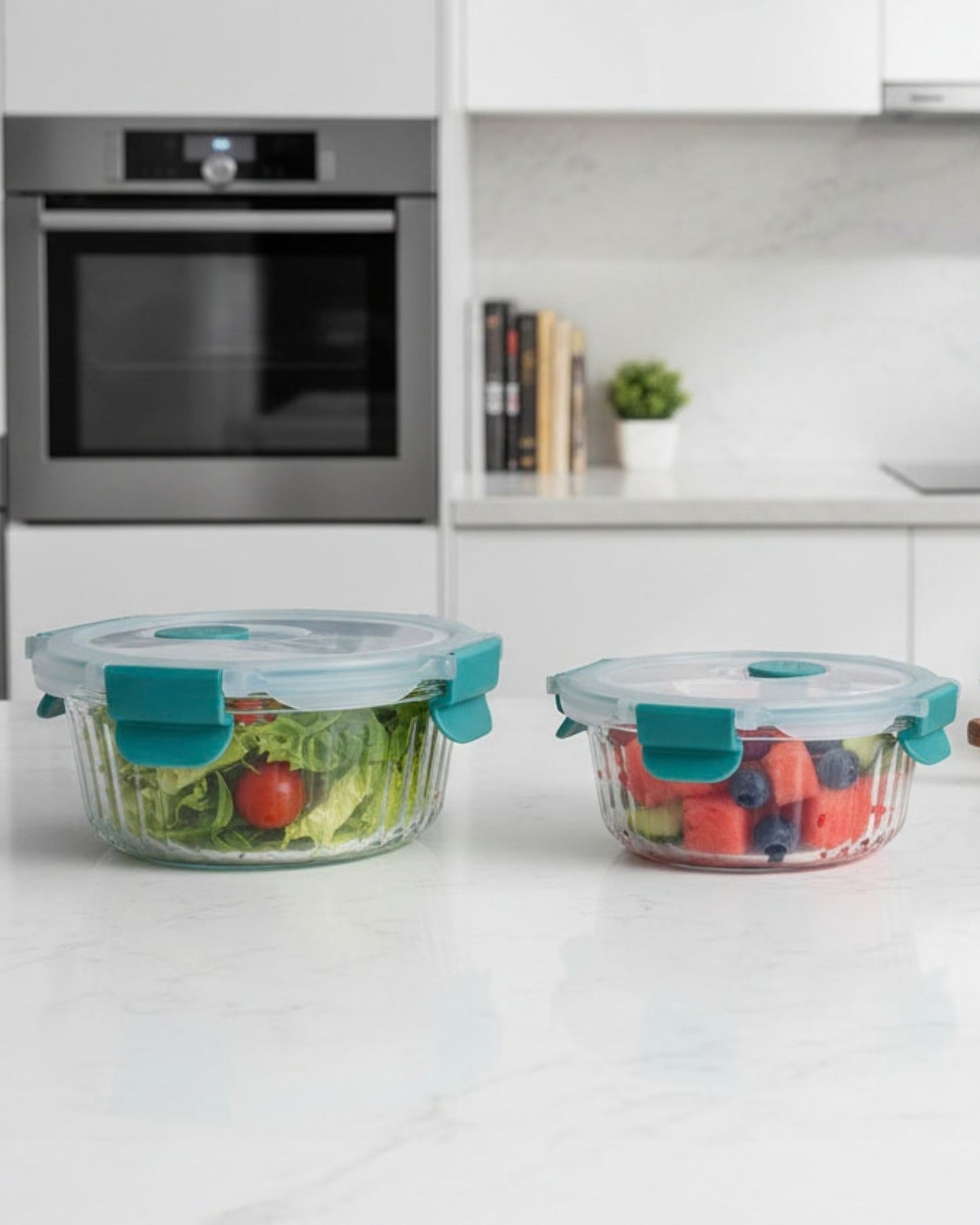 Round Striped Glass Container