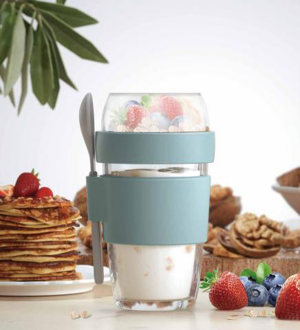 Stegl Yogurt Glass Cup With Plastic Spoon 320ml