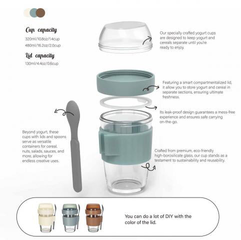 Stegl Yogurt Glass Cup With Plastic Spoon 320ml