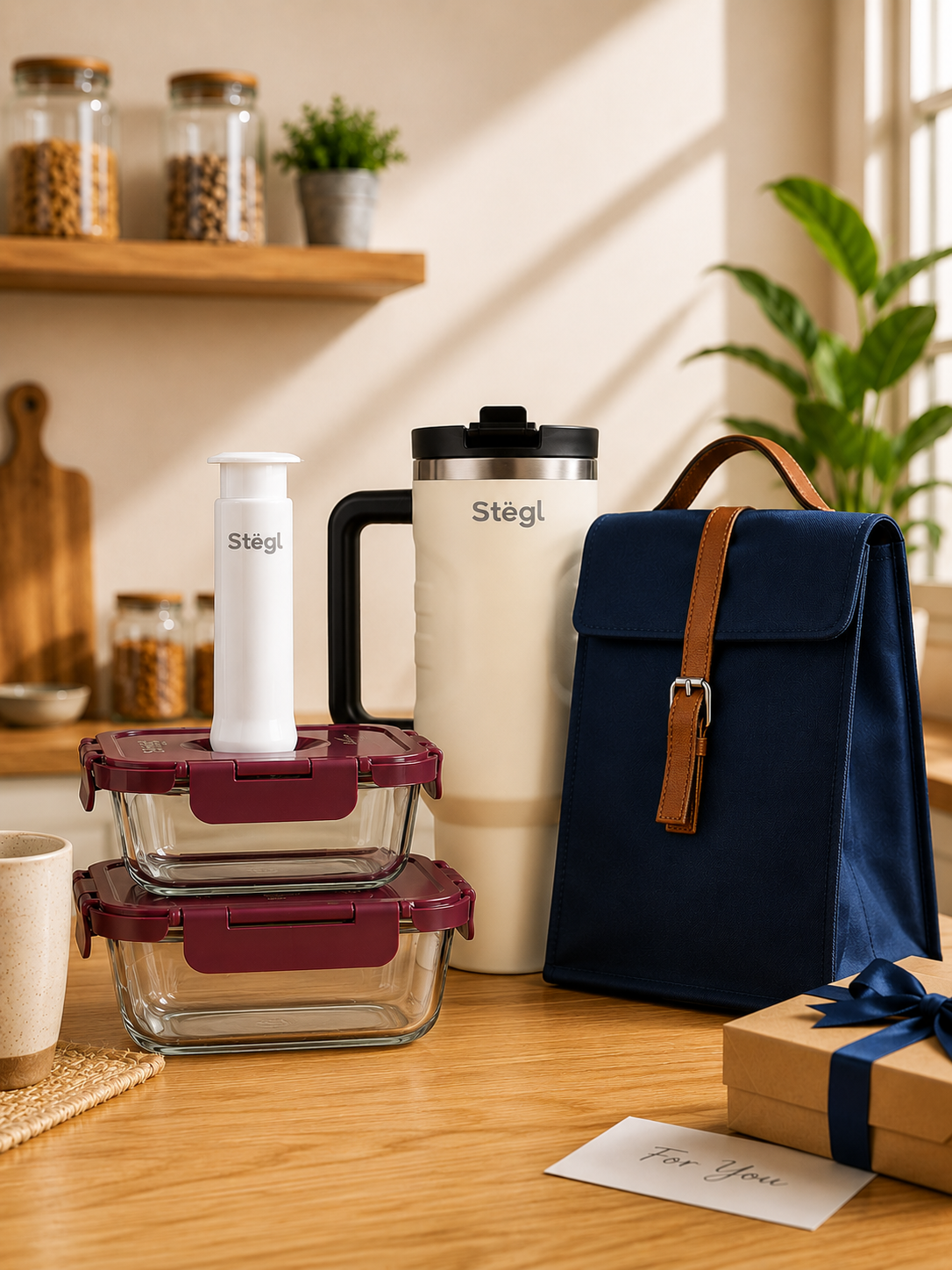 Premium Glass Lunch Box Gift Set with Lunch Bag & Tumbler
