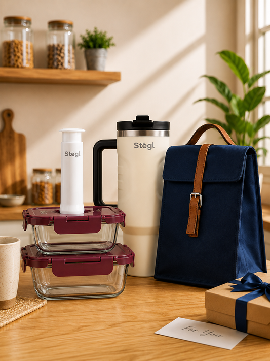 Premium Glass Lunch Box Gift Set with Lunch Bag & Tumbler