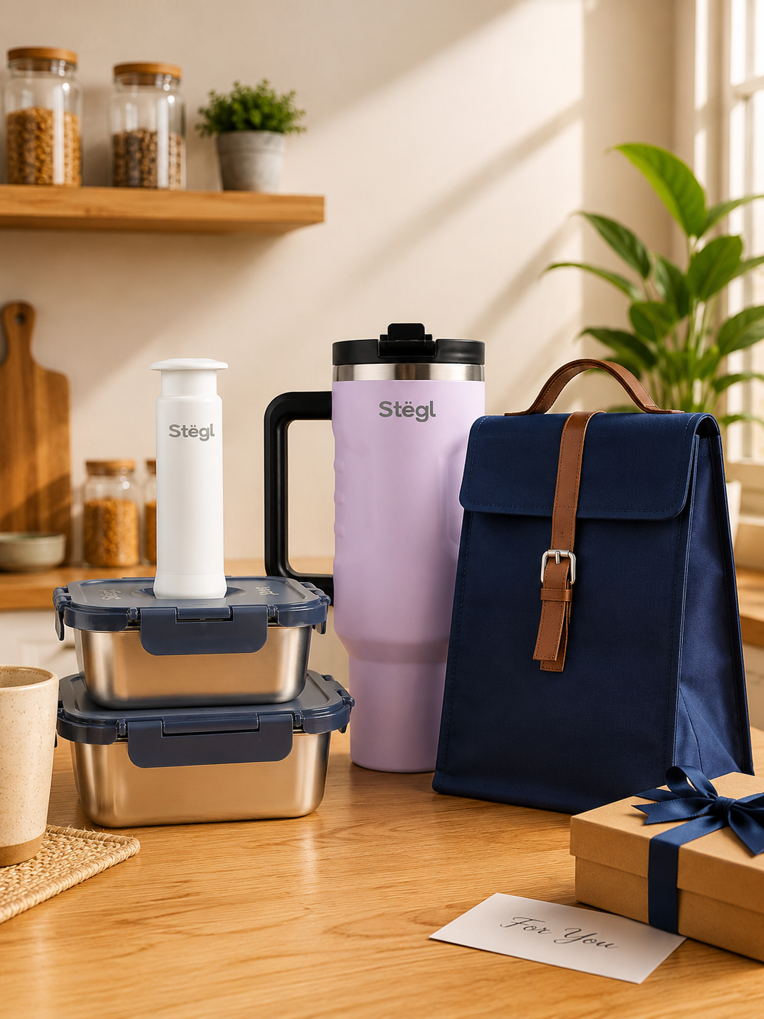 Steel  Storage Container Gift Set with Lunch Bag & Tumbler