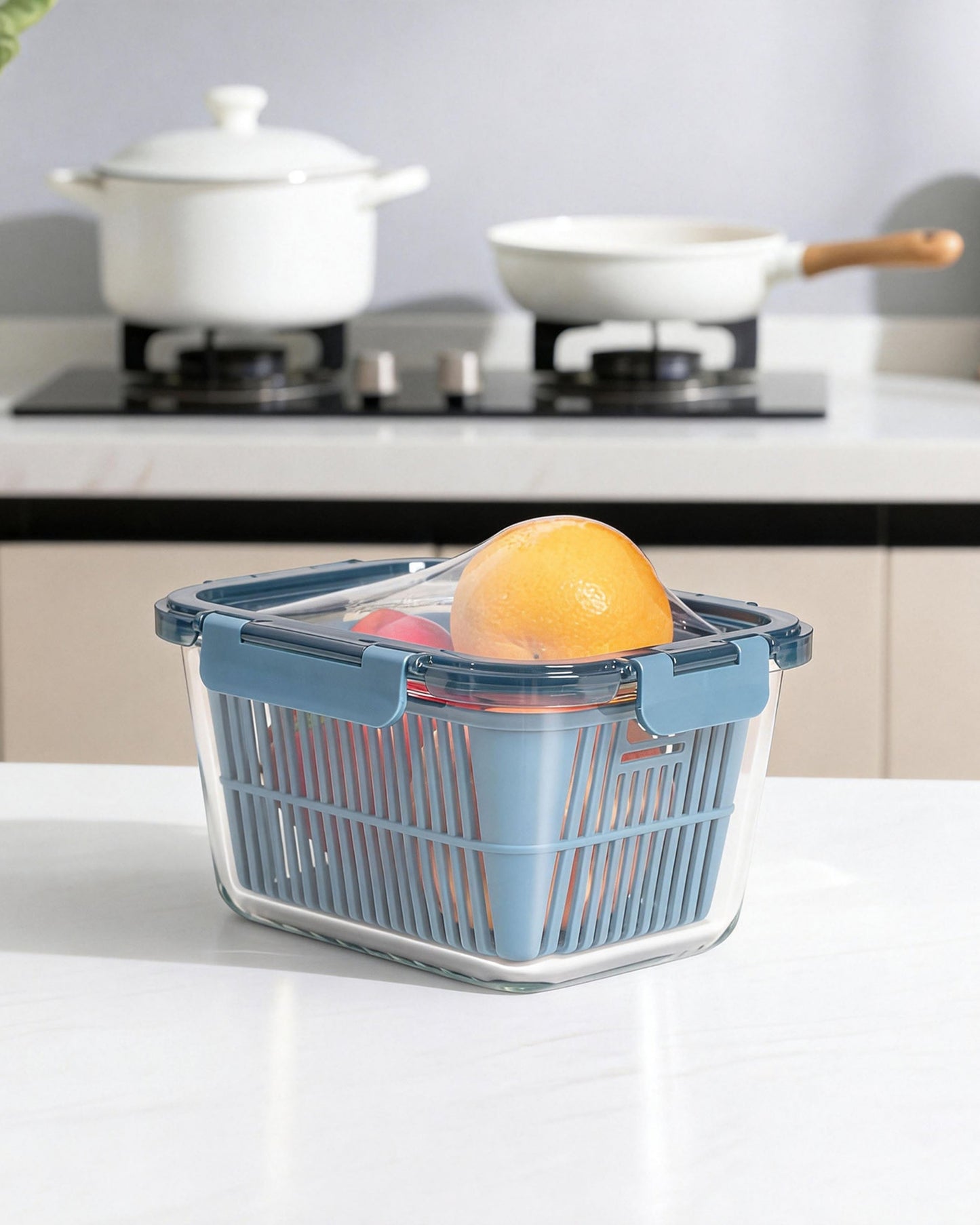 Glass Container With Drain Basket