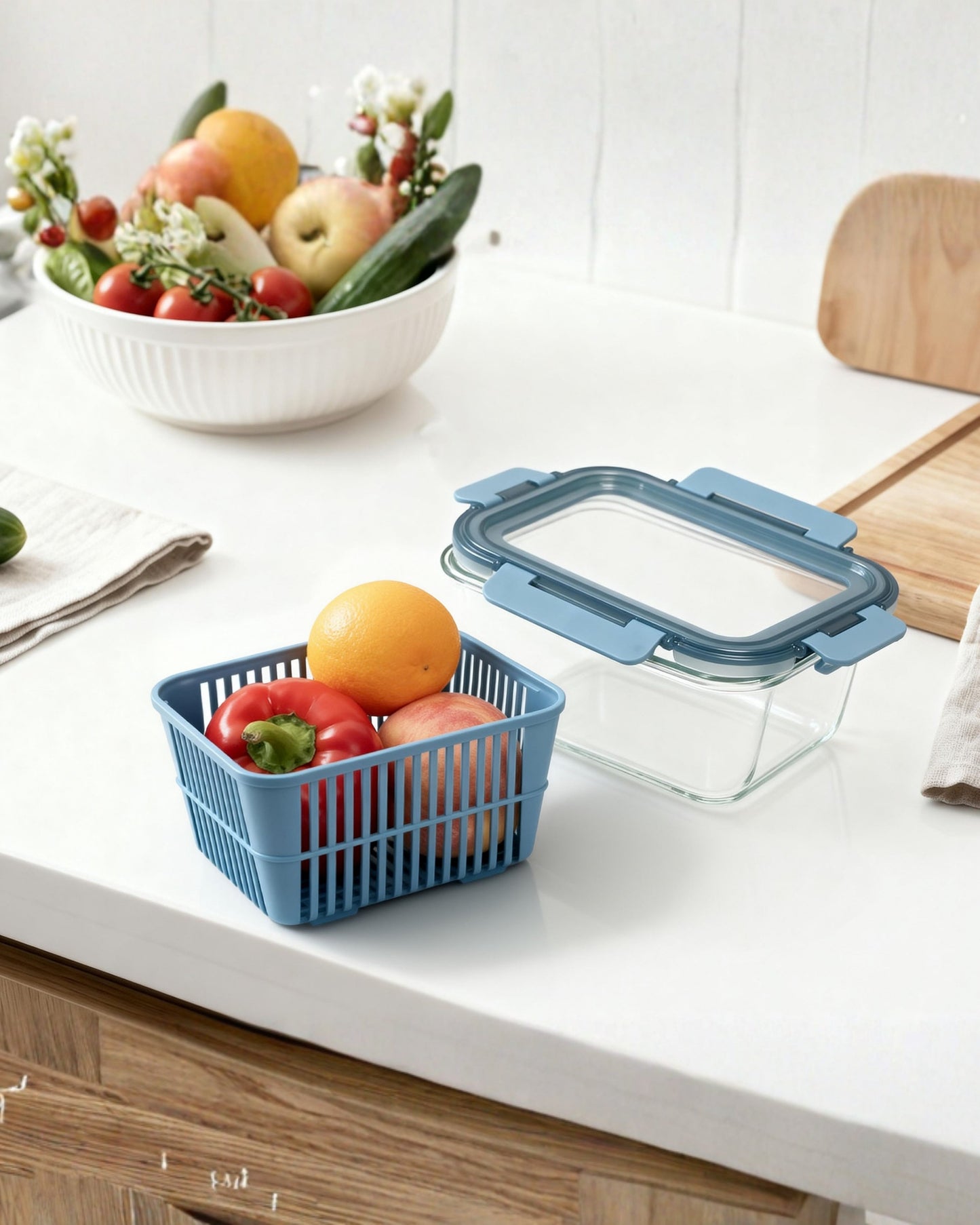 Glass Container With Drain Basket
