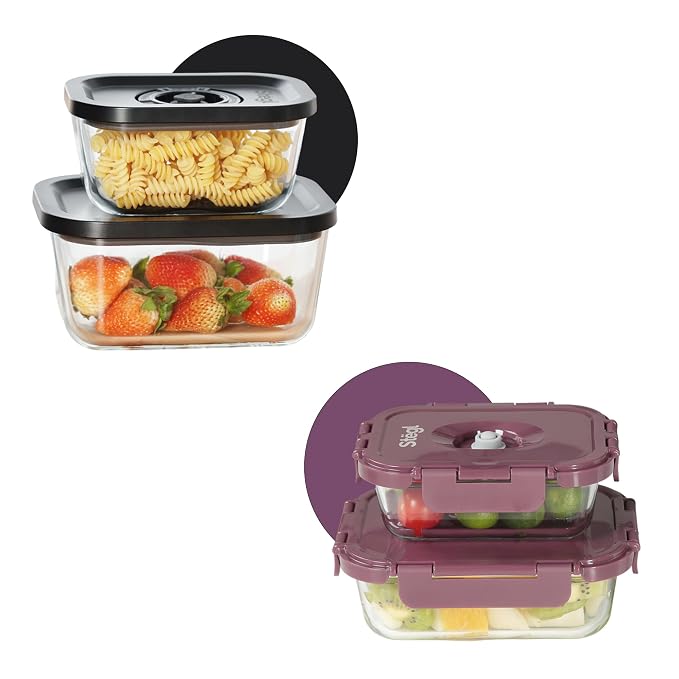 Wine & Black Glass Vacuum Container Set With Pump GIft Combo