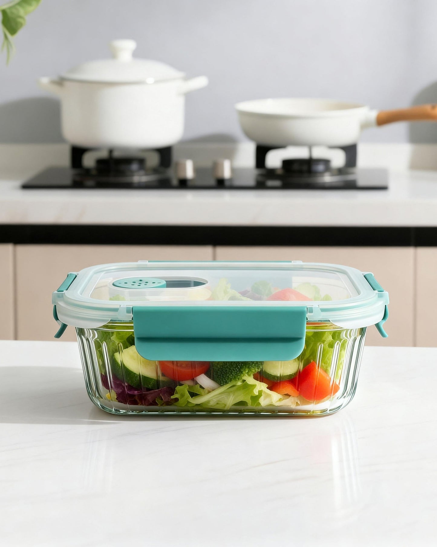 Rectangle Striped Glass Container