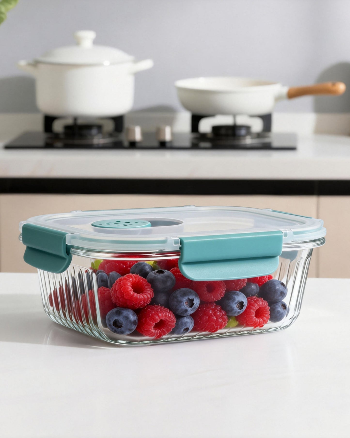Rectangle Striped Glass Container