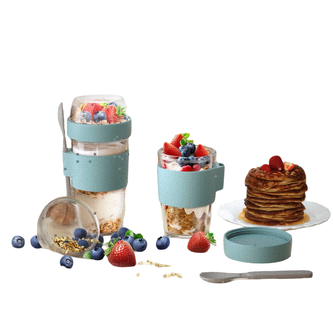 Stegl Yogurt Glass Cup With Plastic Spoon 320ml