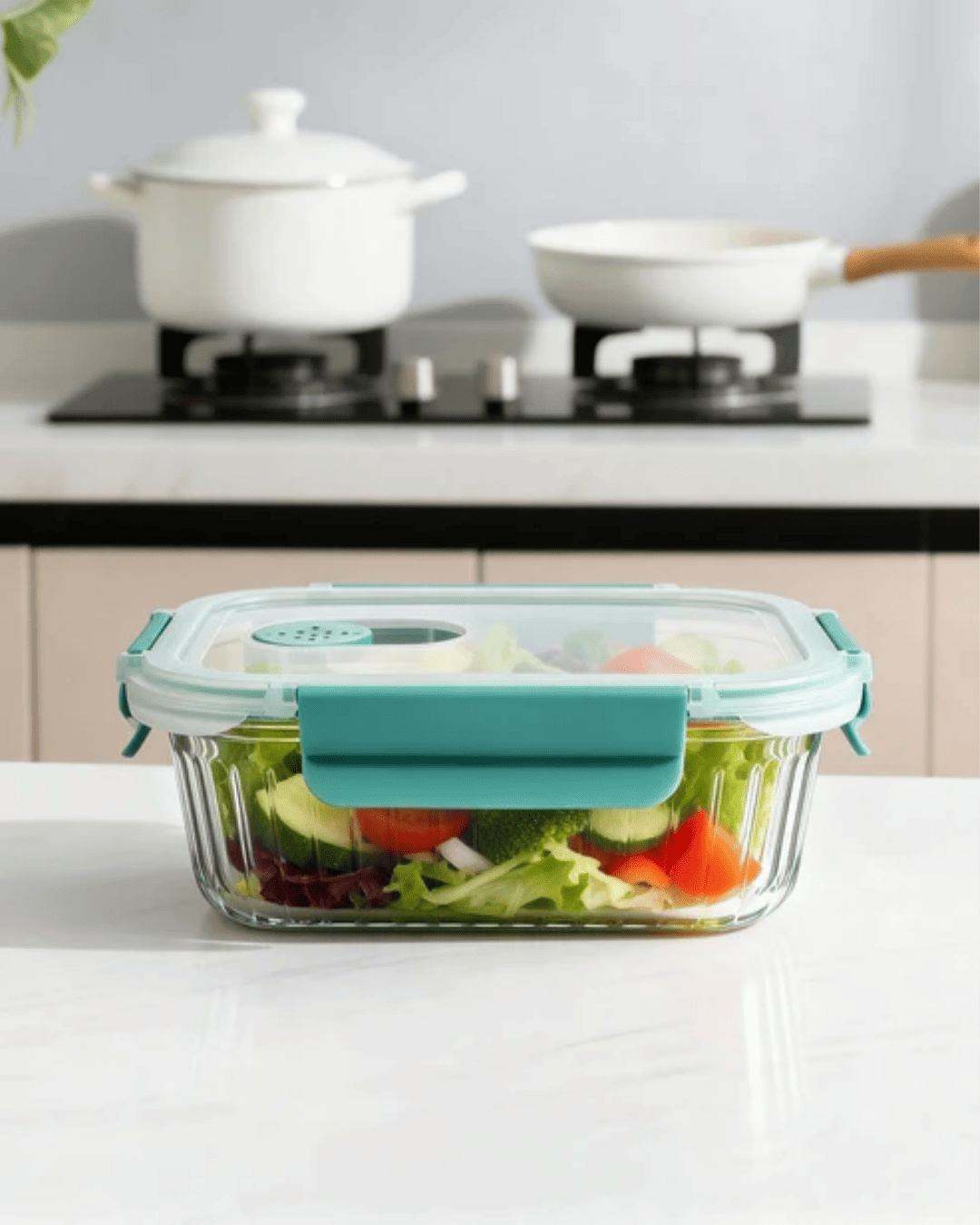 Rectangle Striped Glass Container with Vented Lid