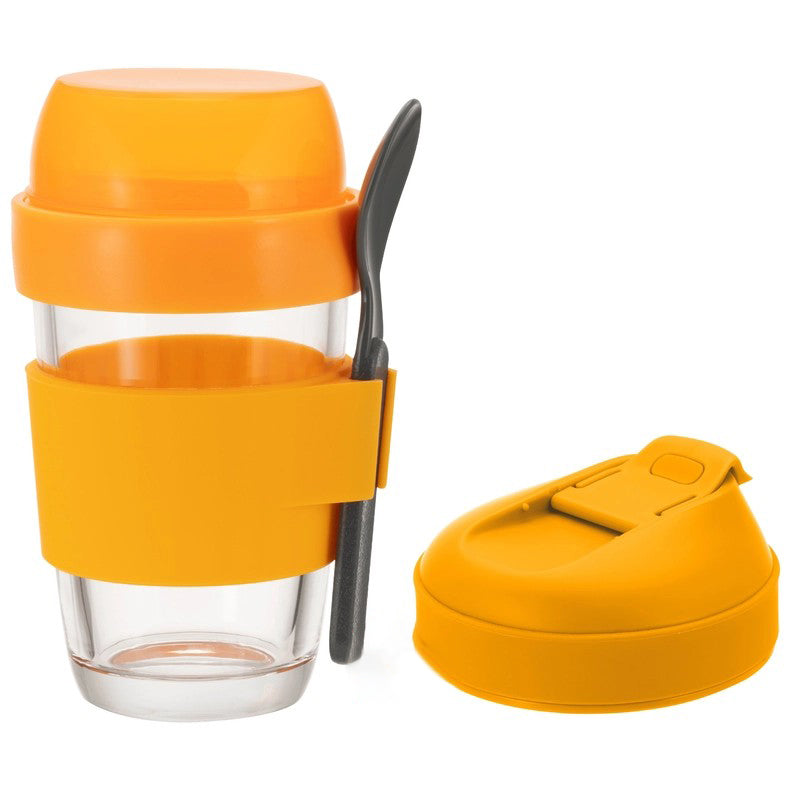 Stegl Yogurt Glass Cup With Plastic Spoon 320ml